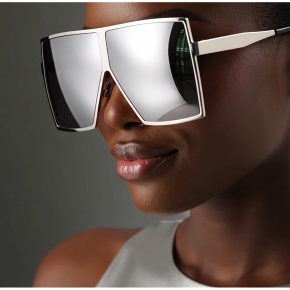Accessories - Oversized Square Sunglasses Silver Mirrored Lens Fashion Sun Glasses‎ Huge XXL